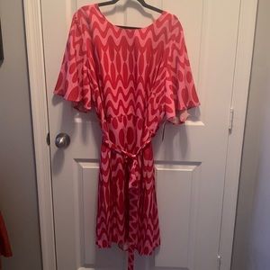 NWT ELOQUII 22W PINK & RED BELTED DRESS